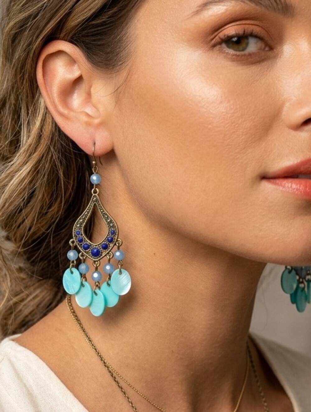 Source Unknown Blue and Turquoise Dangle Chandelier Earrings